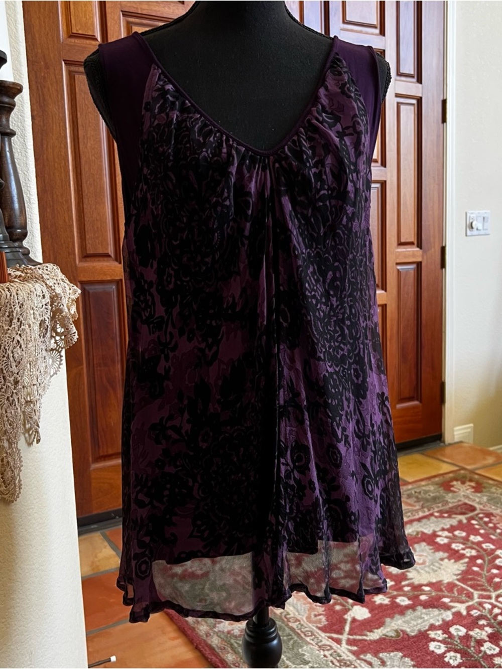 LinQ Los Angeles Boho Artsy Orchid Burn Out Sleeveless Double Layer Cami Top L
